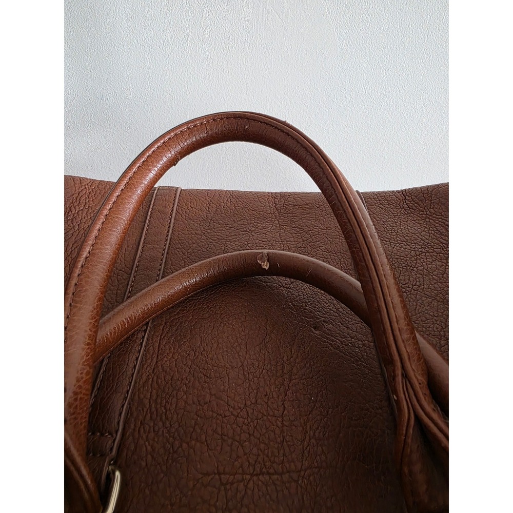 Sole Society Cassi Cognac Brown Vegan Leather Weekender Duffel Bag Leopard Lined - Picture 11 of 13
